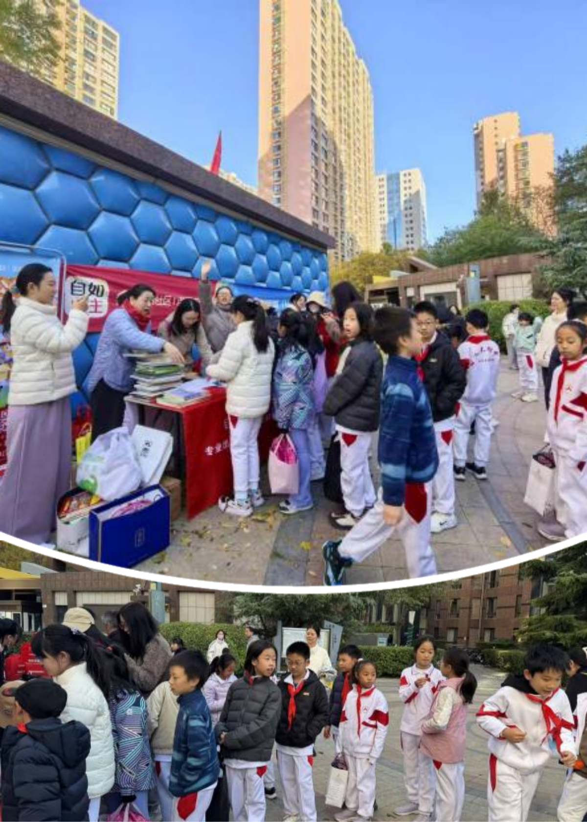 捐赠现场，同学们有序的捐赠